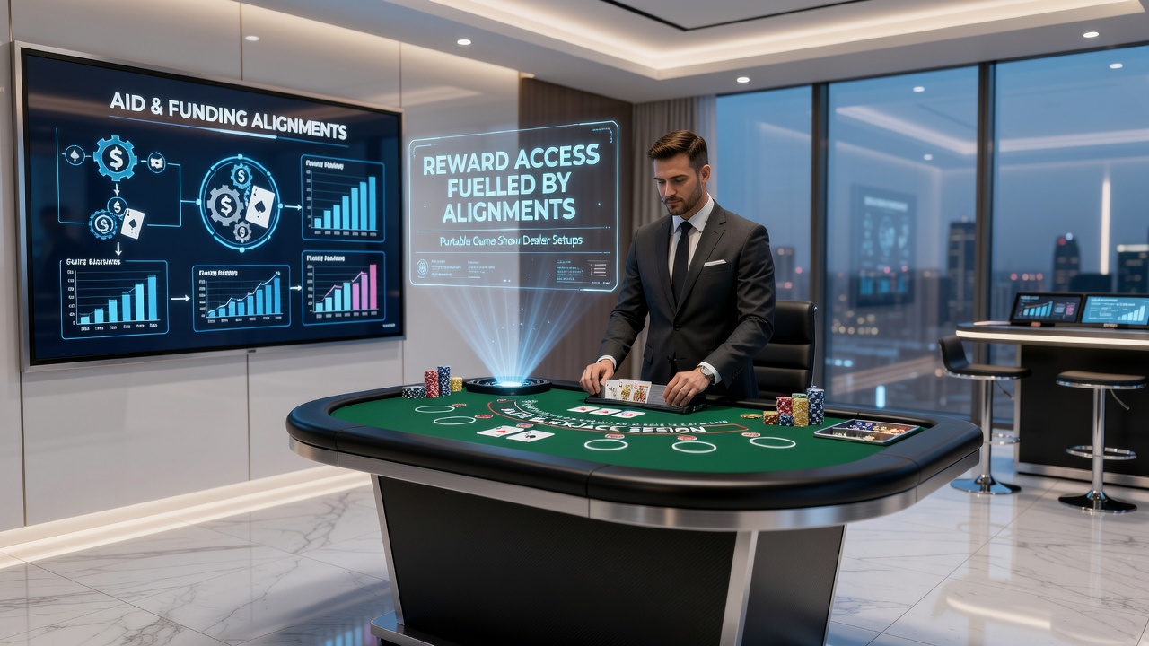 Portable game show dealer setups for elite blackjack sessions with aligned funding mechanisms