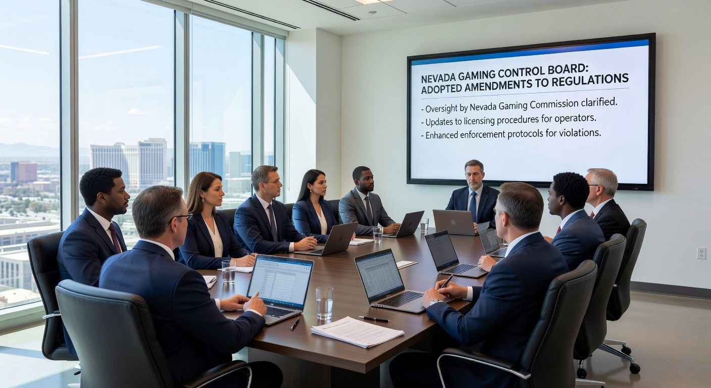 Vibrant Las Vegas Strip at night with iconic casino towers illuminated, representing the heart of Nevada's gaming economy under evolving regulations