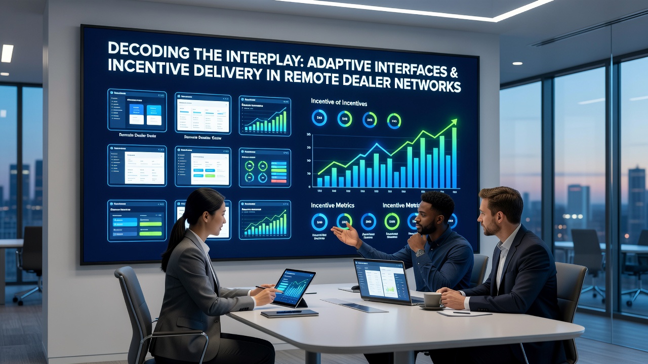 Data flow diagram showing how adaptive UI elements and incentive triggers exchange information during remote dealer broadcasts