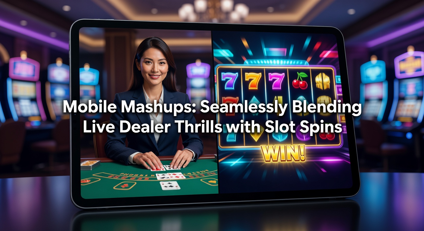 Smartphone screen displaying a hybrid interface where a live dealer roulette table runs alongside spinning slot reels, showcasing seamless mobile mashup integration