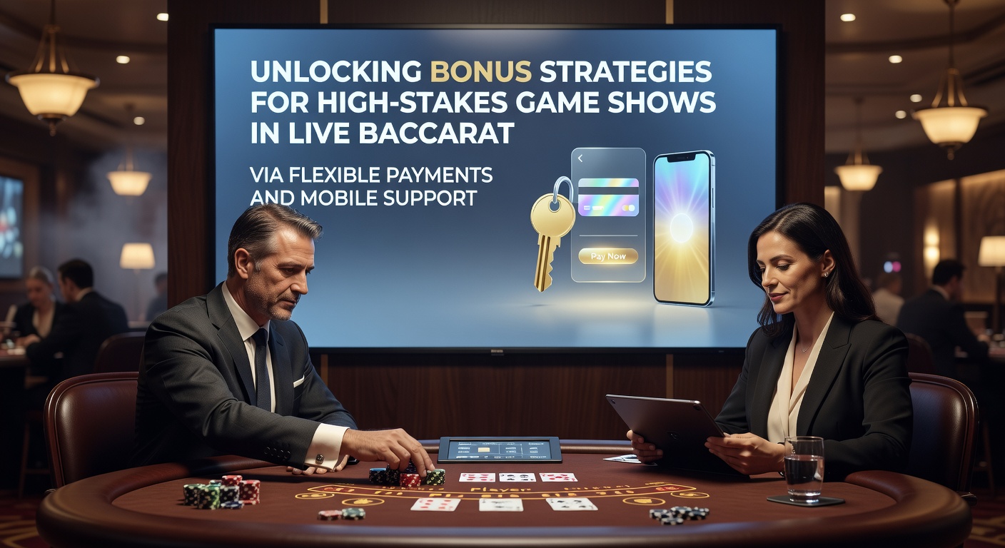 High-stakes live baccarat game show table with players engaging via mobile devices and flexible payment options displayed on screen